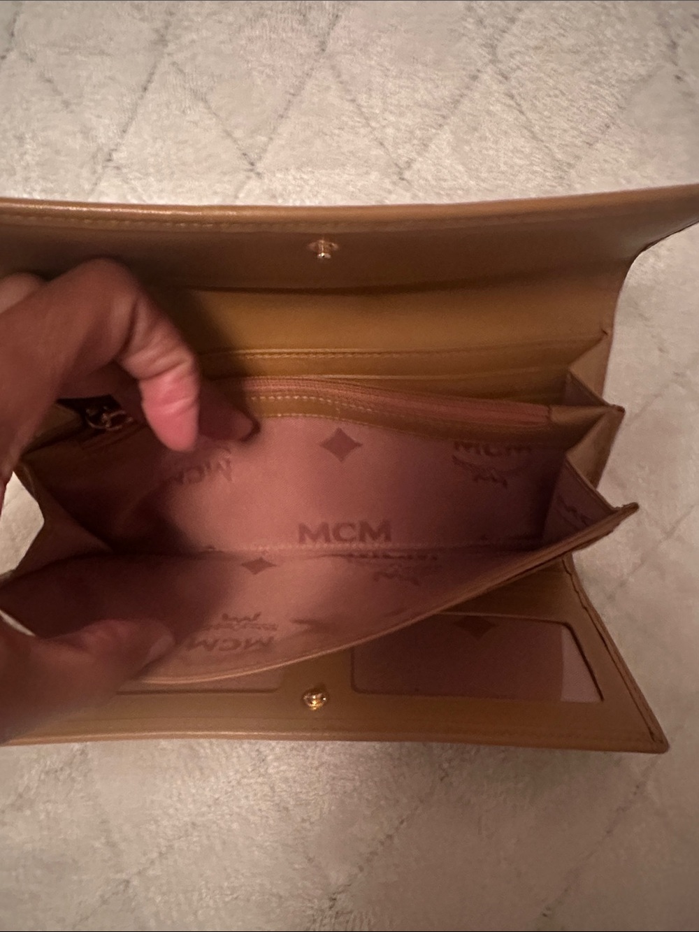 MCM Cognac Monogram Clutch with Orange and Brown Center Stripe - Picture 6 of 11